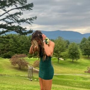 Hello Molly Runched Homecoming Green Dress